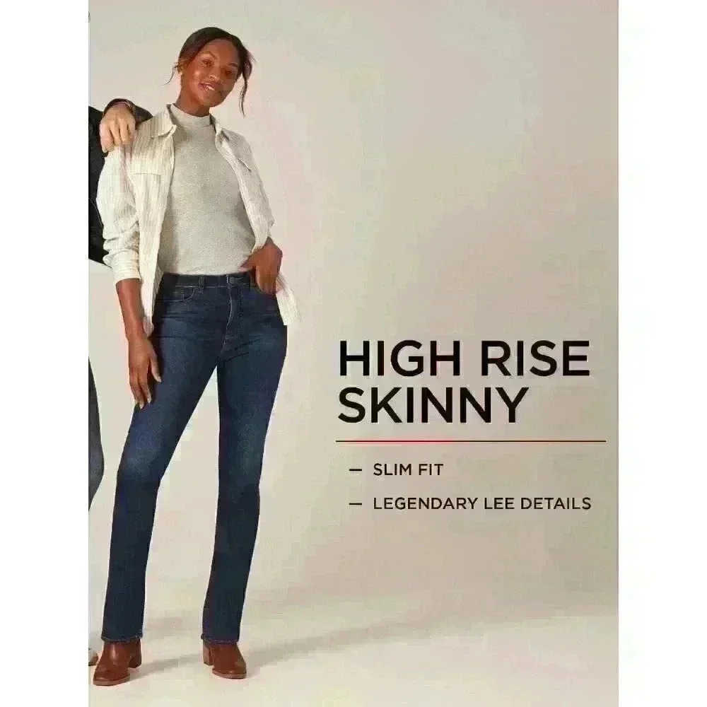 Lee Women's Heritage High Rise Skinny Jean Size 4M, 8M, 18M, 20M Blue Dark Wash - Picture 3 of 8